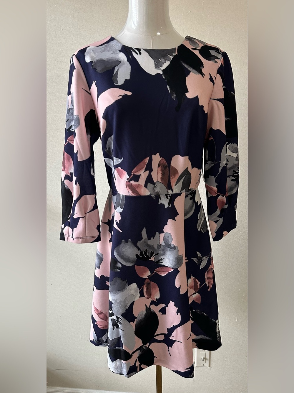 JH Women Navy Multi Color Long Sleeve Dress Sz 8 NWT